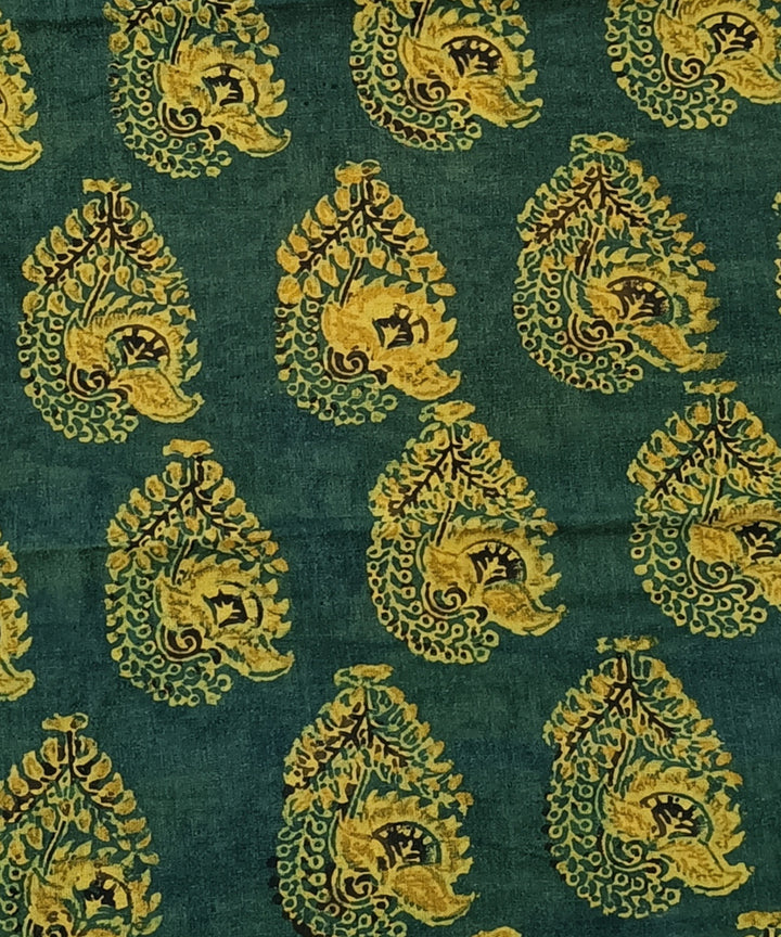 Green hand spun handloom natural dye ajrakh print cotton blouse piece
