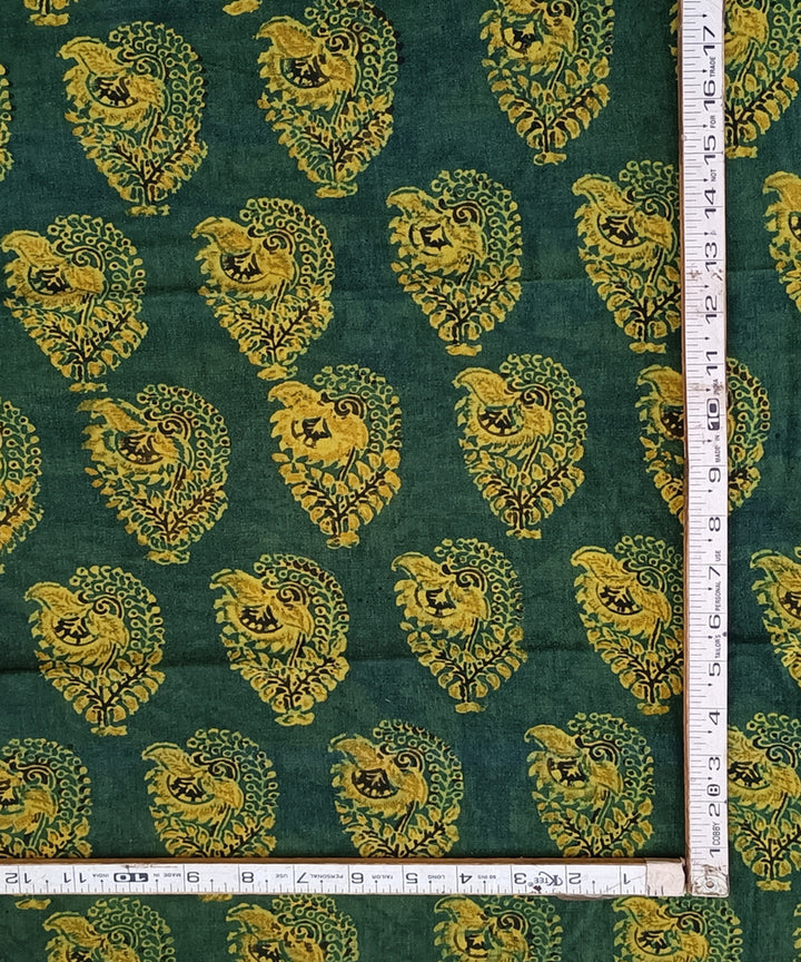 Green hand spun handloom natural dye ajrakh print cotton blouse piece