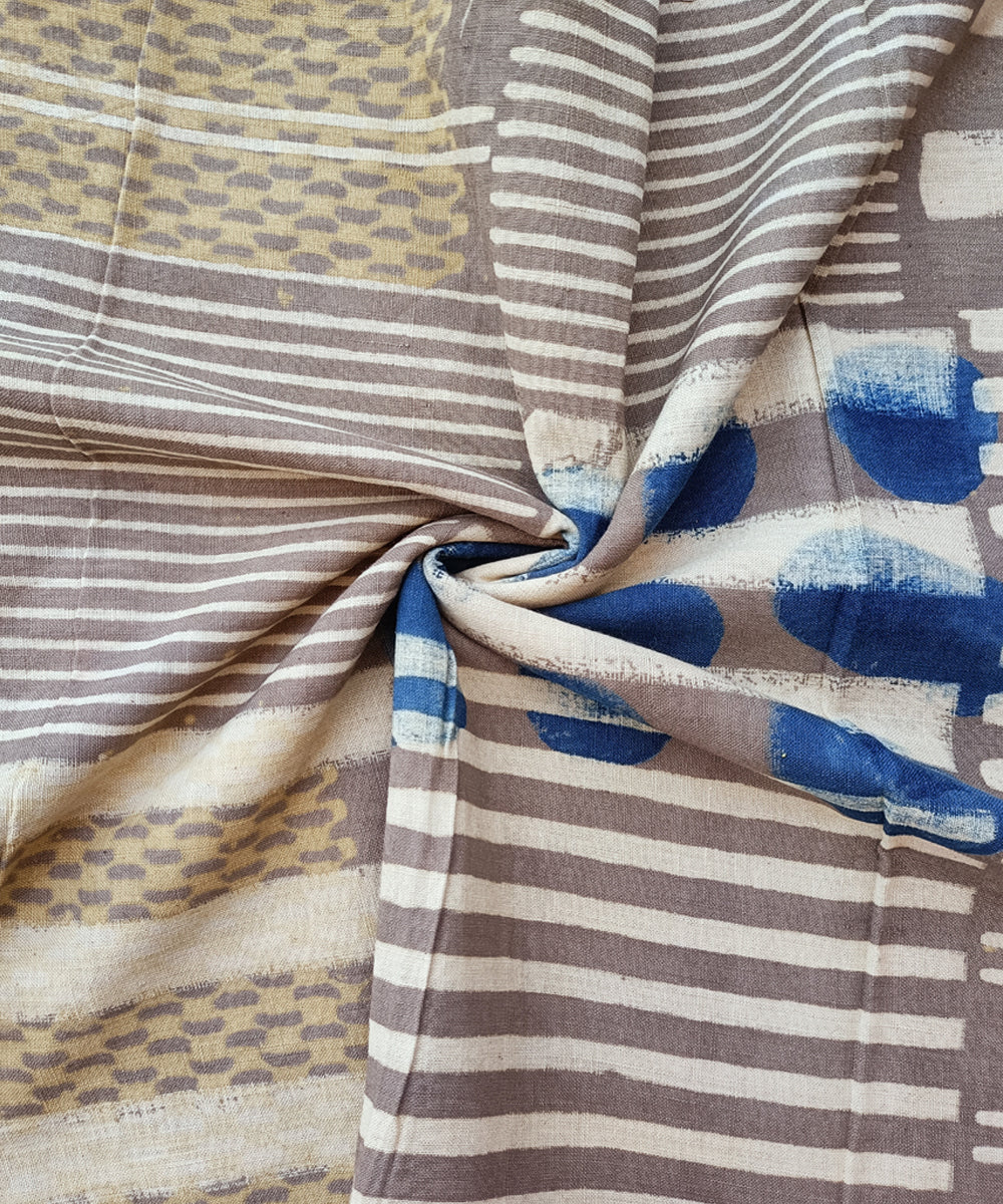 Brown handspun handloom natural dye ajrakh cotton blouse piece