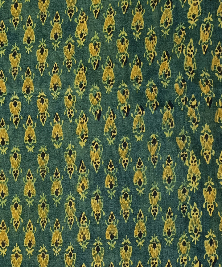 Green handspun handwoven natural dyed ajrakh print cotton blouse piece