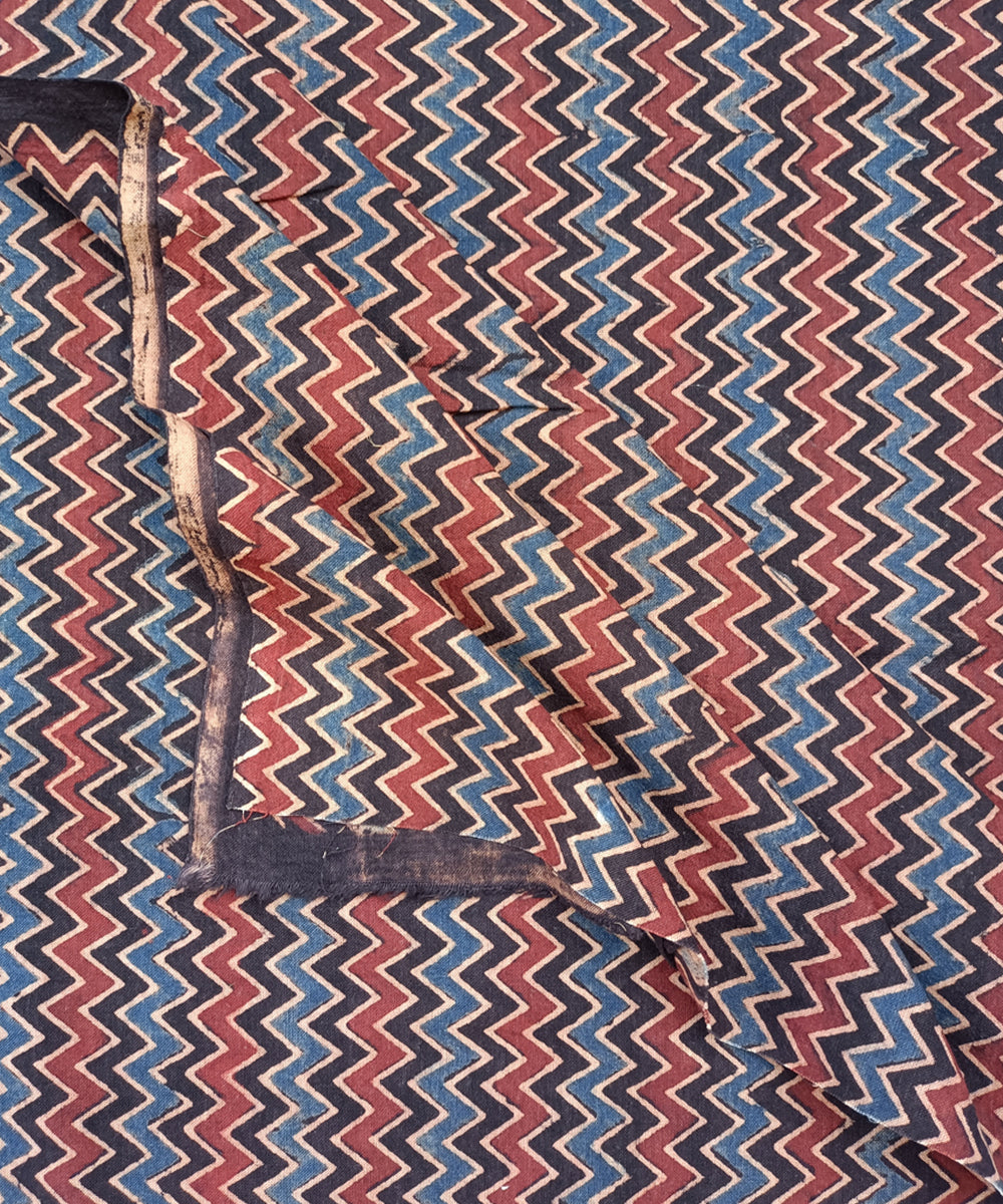 Black red handspun handwoven natural dye ajrakh cotton blouse piece