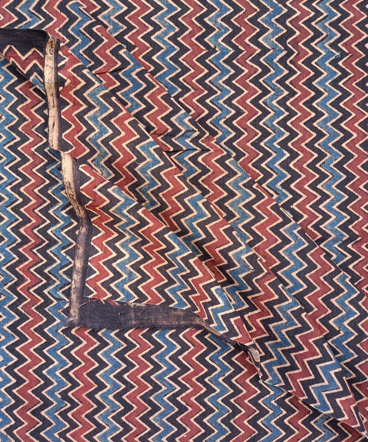 Black red handspun handwoven natural dye ajrakh cotton blouse piece