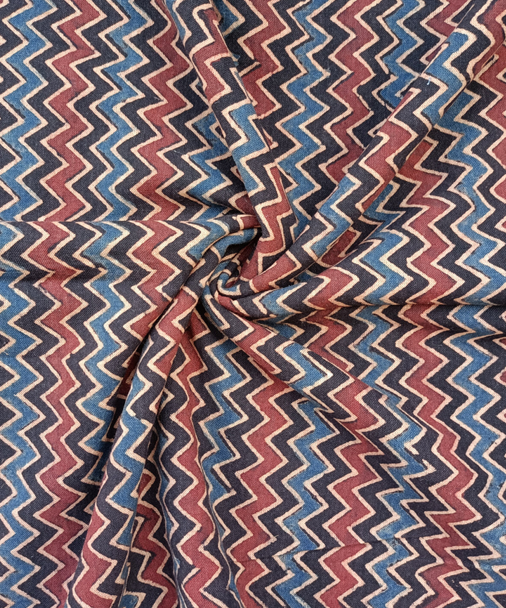 Black red handspun handwoven natural dye ajrakh cotton blouse piece