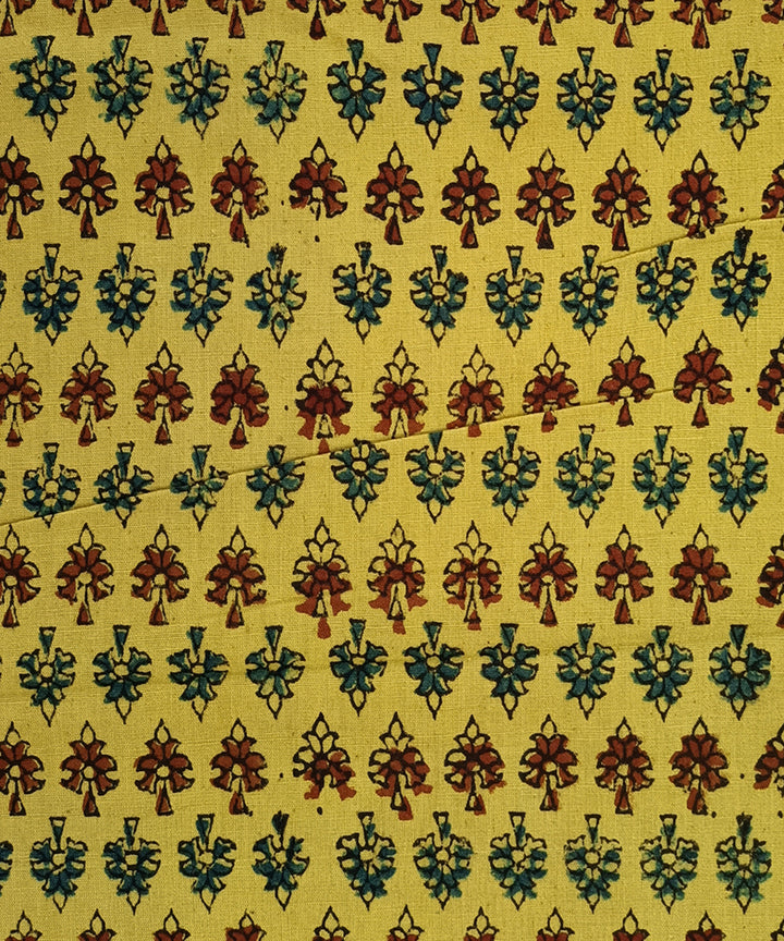 Yellow hand spun hand woven natural dye ajrakh cotton blouse piece