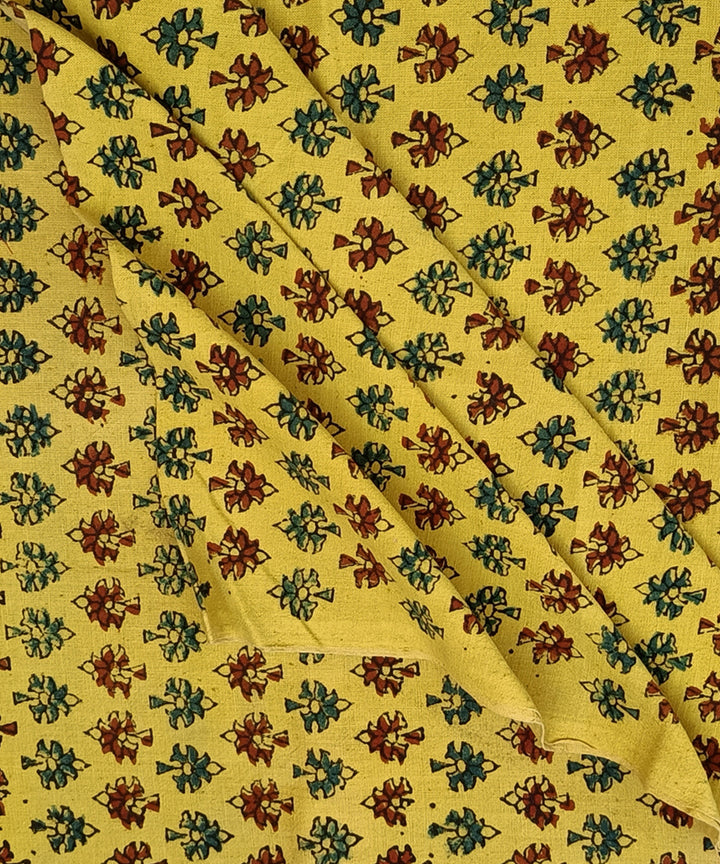 Yellow hand spun hand woven natural dye ajrakh cotton blouse piece