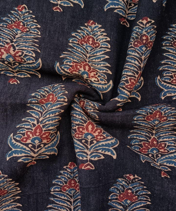 Black hand spun hand loom natural dye ajrakh print cotton blouse piece