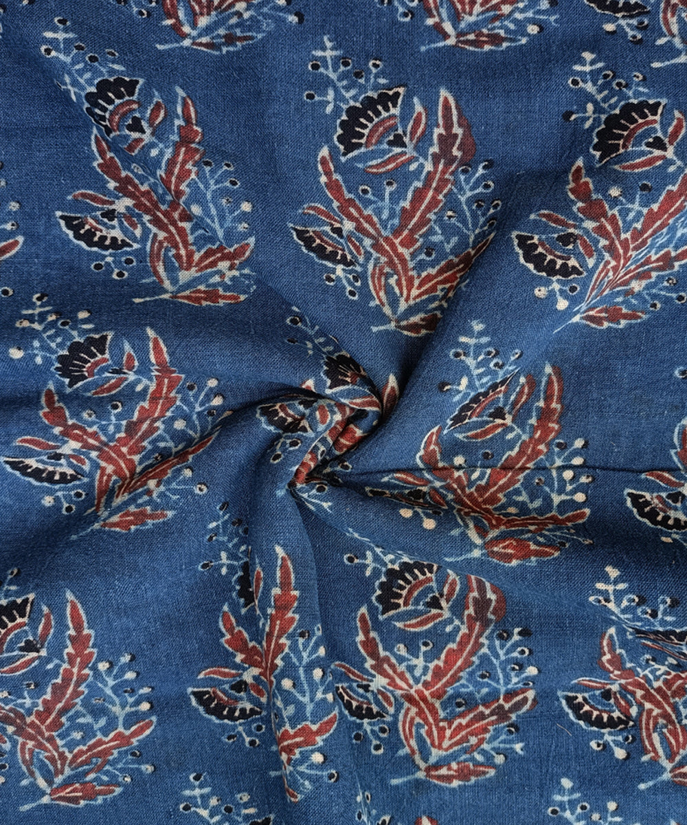 Blue hand spun hand loom natural dye ajrakh cotton blouse piece