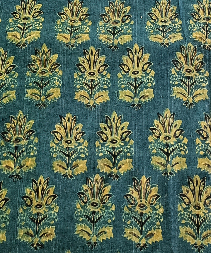 Green yellow hand spun hand woven cotton ajrakh blouse piece