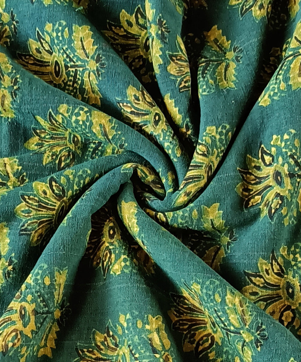 Green yellow hand spun hand woven cotton ajrakh blouse piece