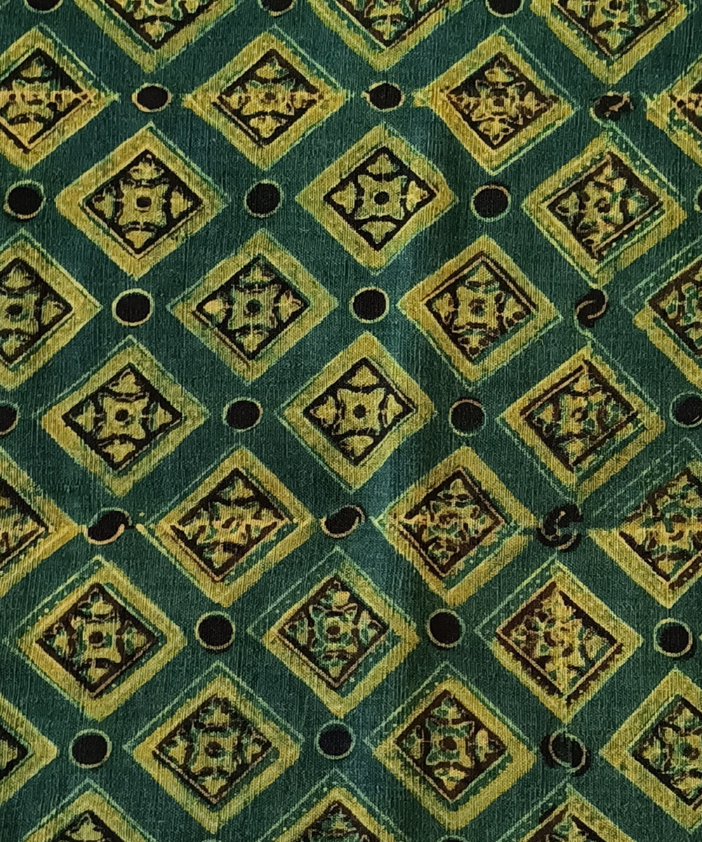 Green yellow hand spun hand woven cotton ajrak blouse piece