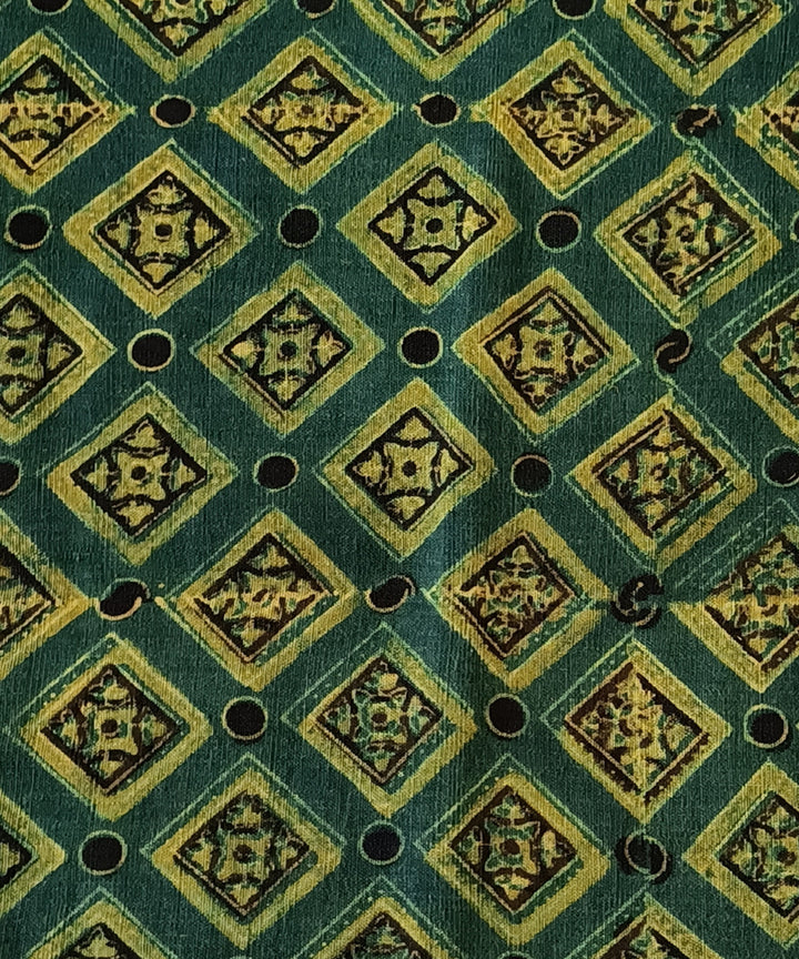 Green yellow hand spun hand woven cotton ajrak blouse piece