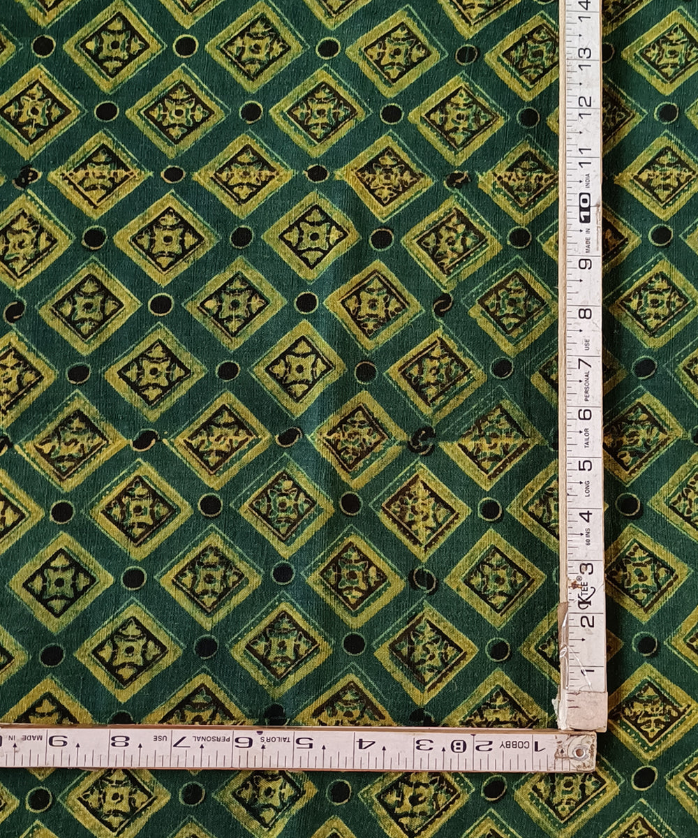 Green yellow hand spun hand woven cotton ajrak blouse piece