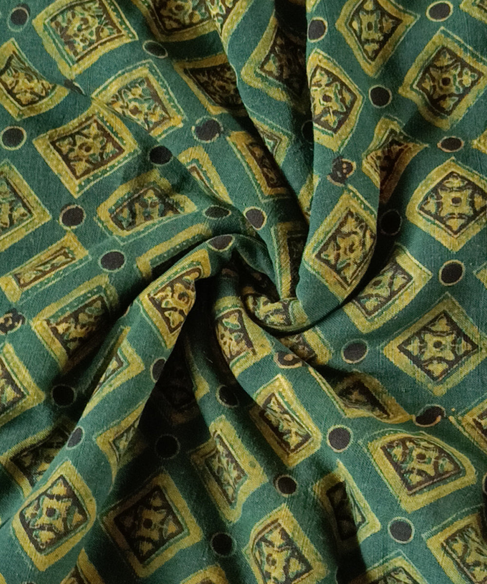 Green yellow hand spun hand woven cotton ajrak blouse piece