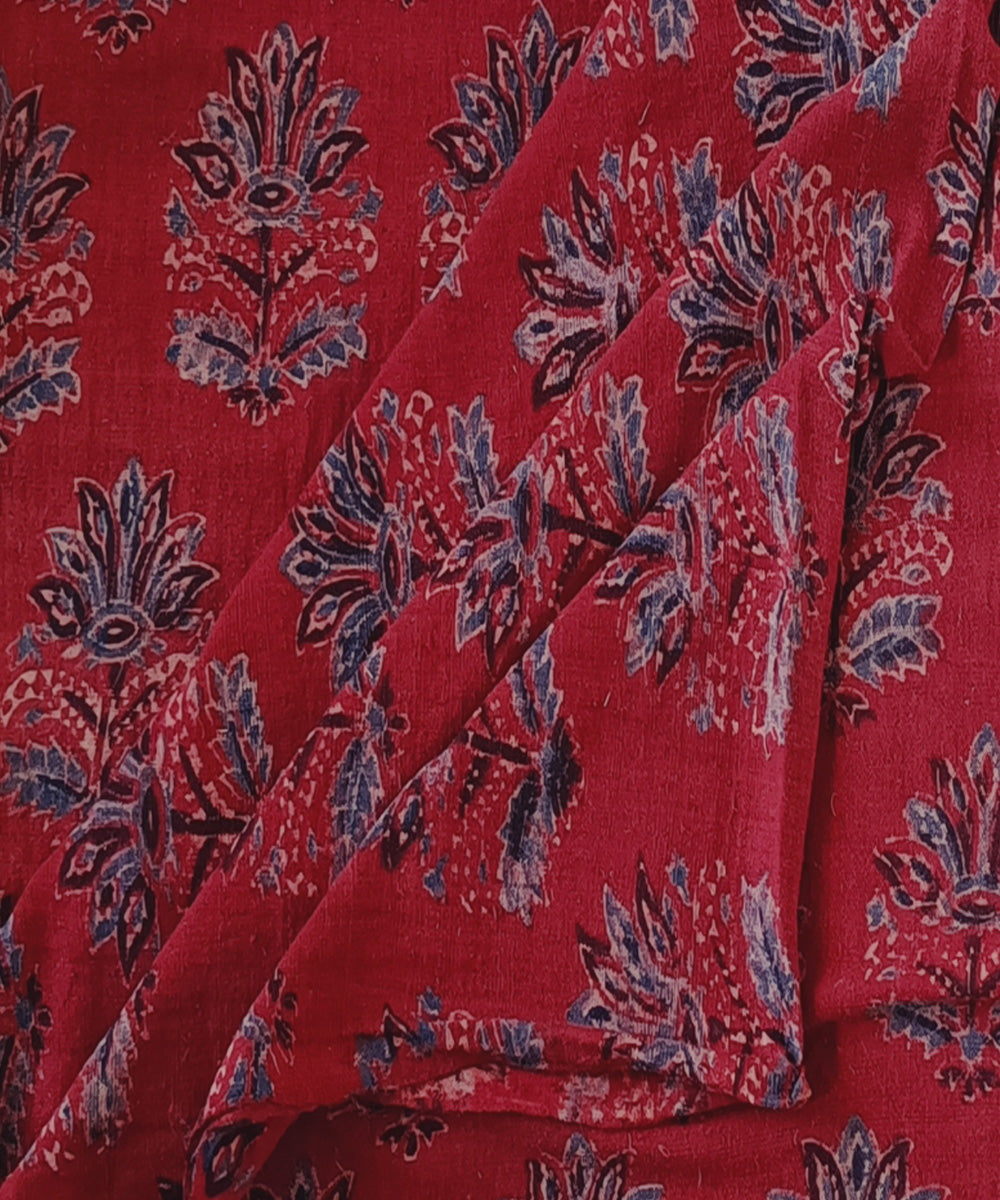Red blue handspun handwoven cotton ajrak blouse piece