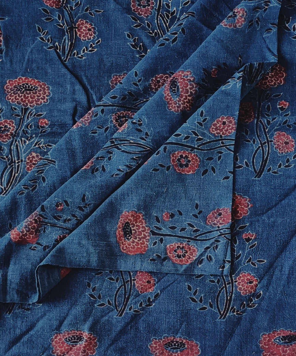 Blue handspun handwoven cotton ajrak blouse piece