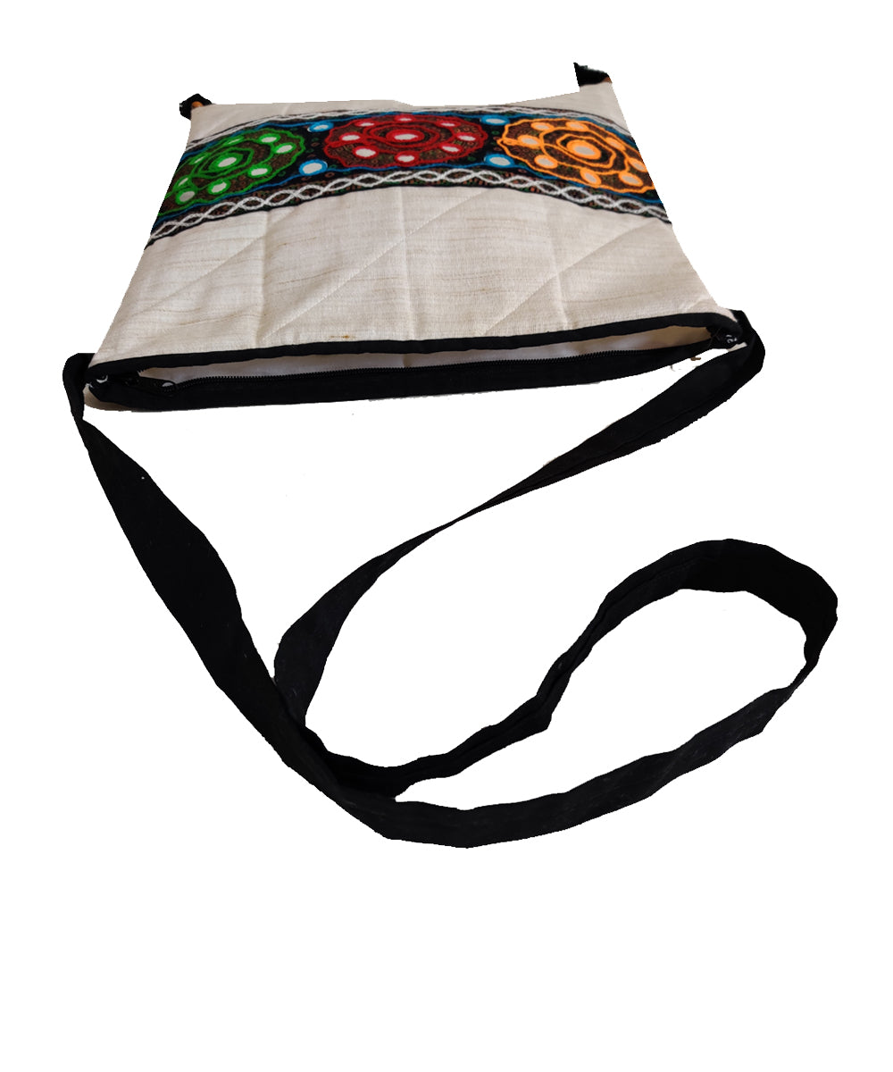 Off white hand embroidery cotton sling bag