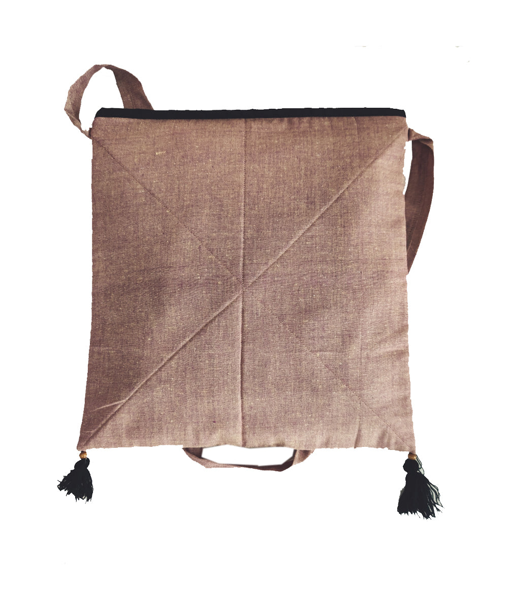 Wood brown hand embroidery cotton sling bag