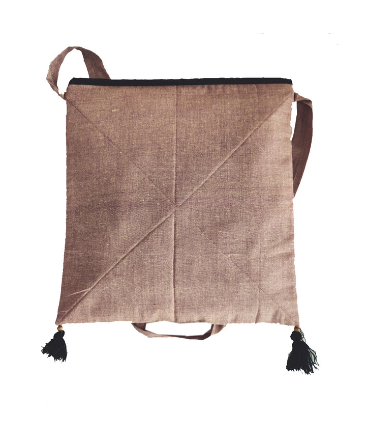 Wood brown hand embroidery cotton sling bag