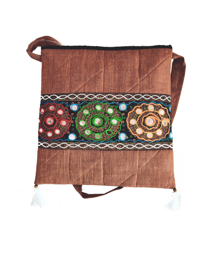 Brown hand embroidery cotton sling bag