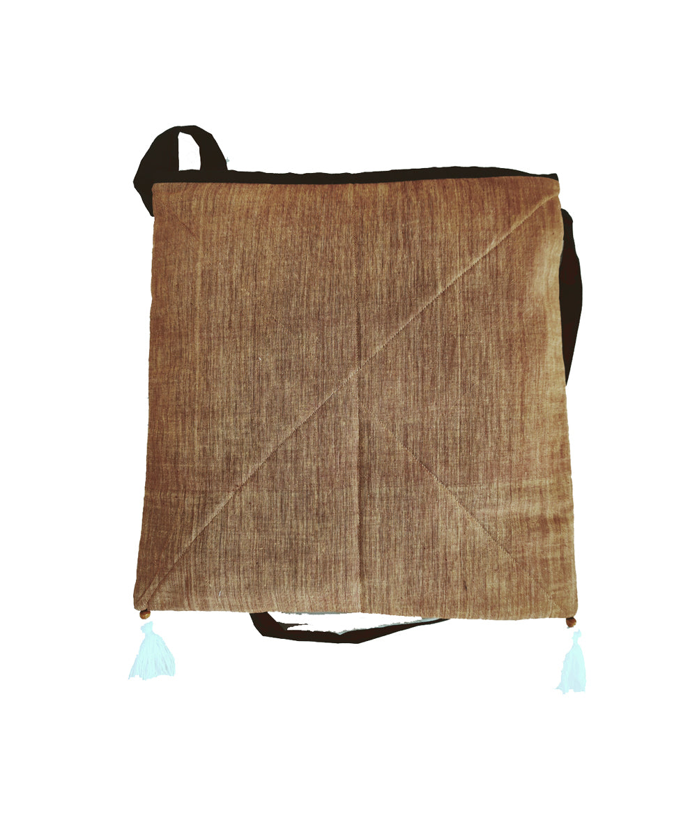Brown hand embroidered cotton sling bag