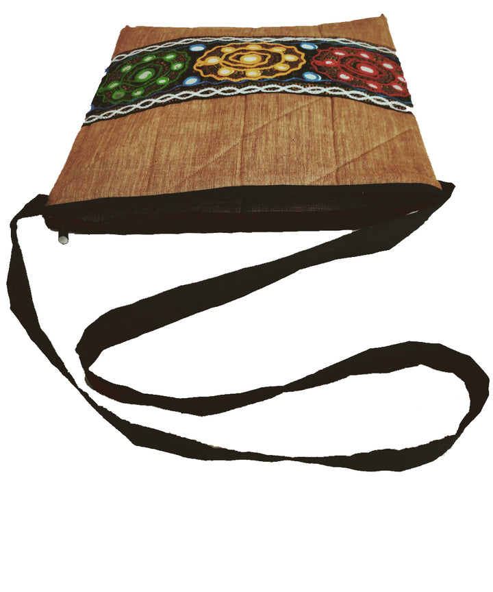 Brown hand embroidered cotton sling bag