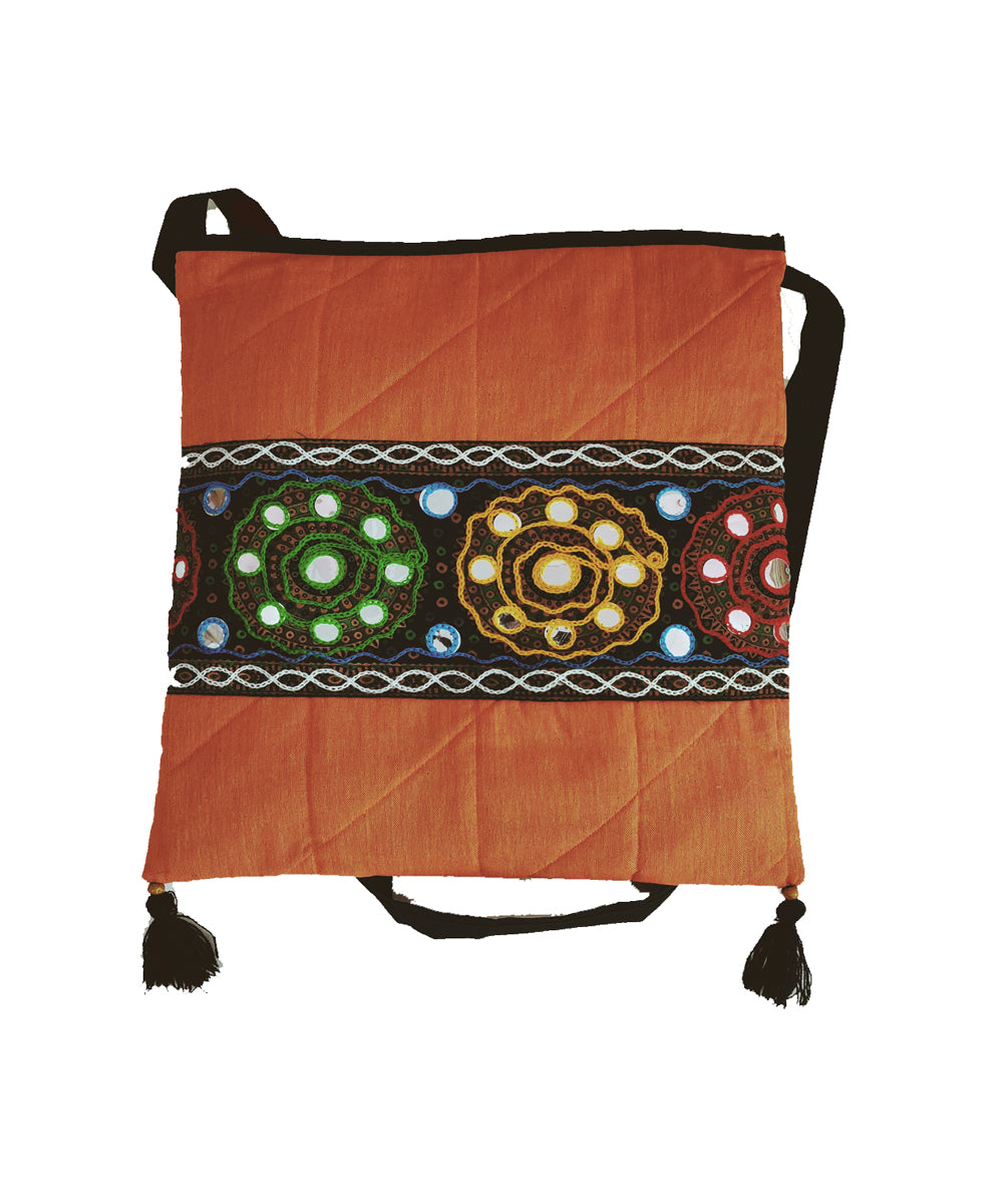 Orange hand embroidery cotton sling bag