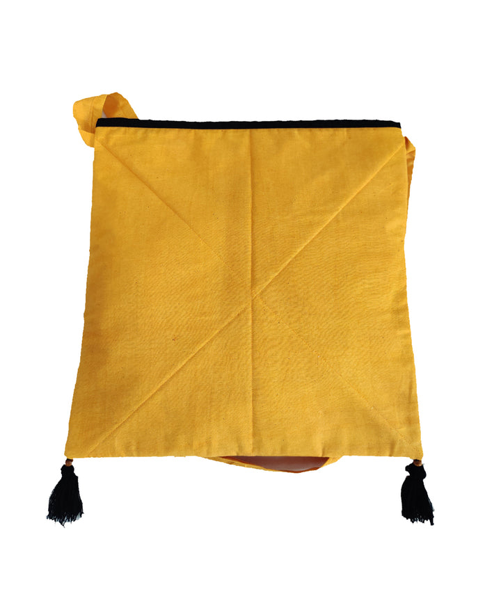 Yellow hand embroidery cotton sling bag