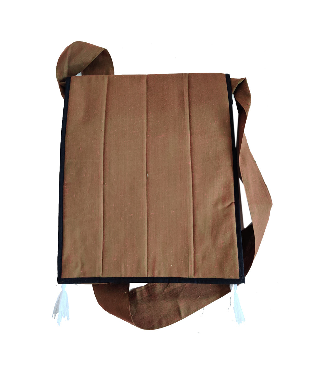 Dark brown hand embroidery cotton sling bag
