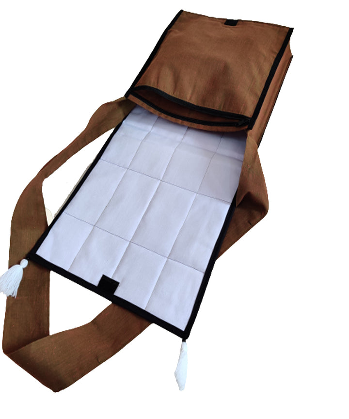 Dark brown hand embroidery cotton sling bag