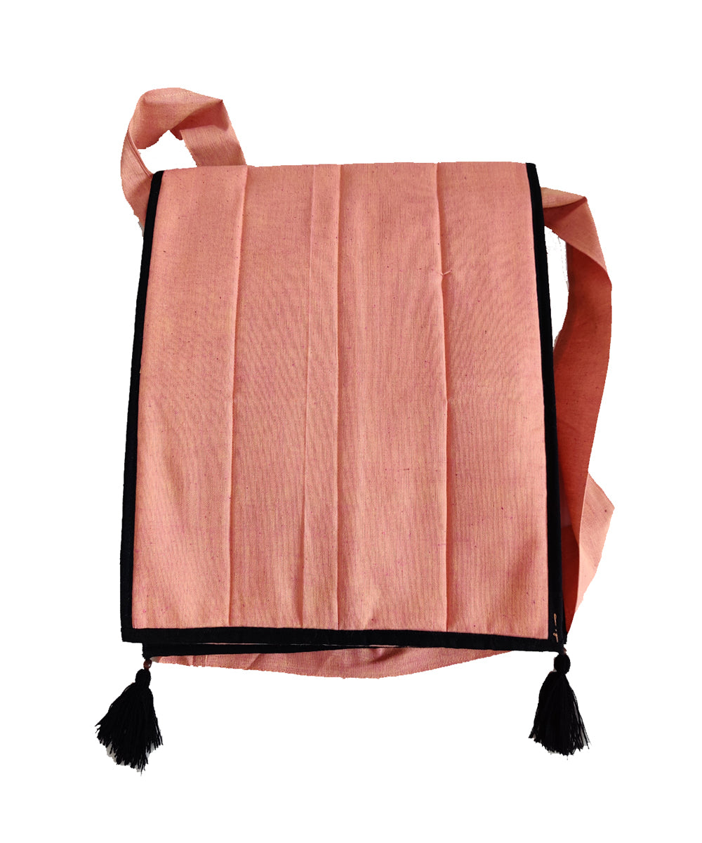 Coral pink hand embroidery cotton sling bag