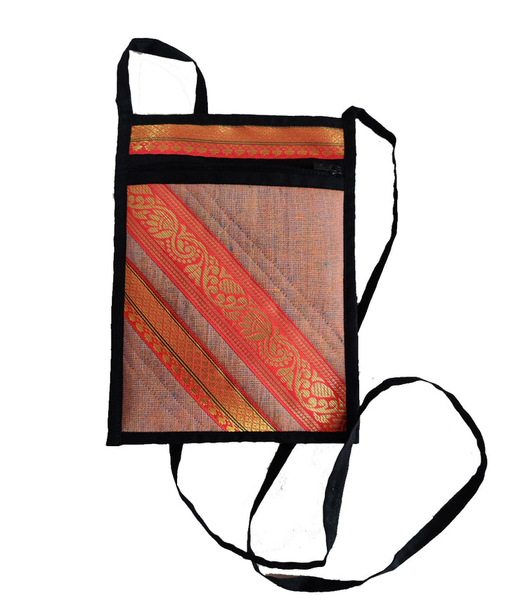Pink hand embroidered cotton mobile purse