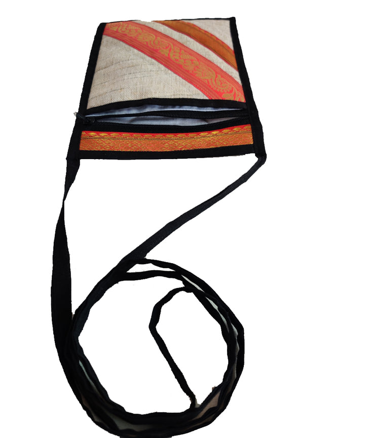 Off white hand embroidery cotton mobile purse
