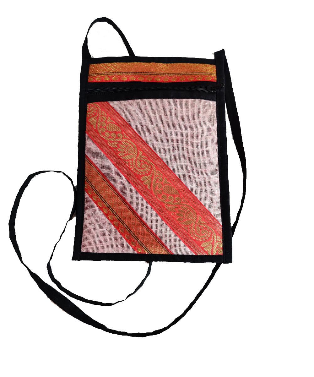 Light pink hand embroidery cotton mobile purse