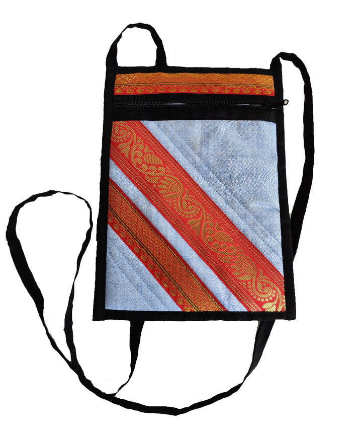 Sky blue hand embroidery cotton mobile purse