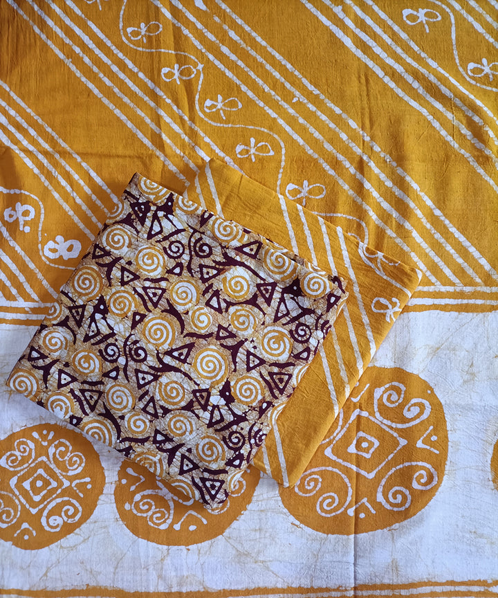 3pc Yellow white handspun handwoven cotton batik dress material