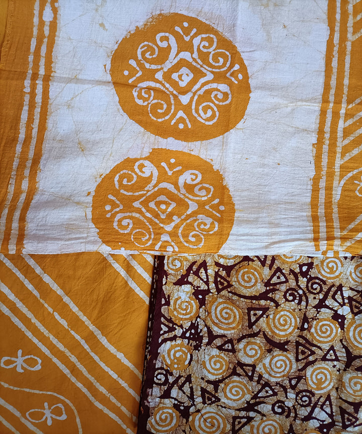 3pc Yellow white handspun handwoven cotton batik dress material