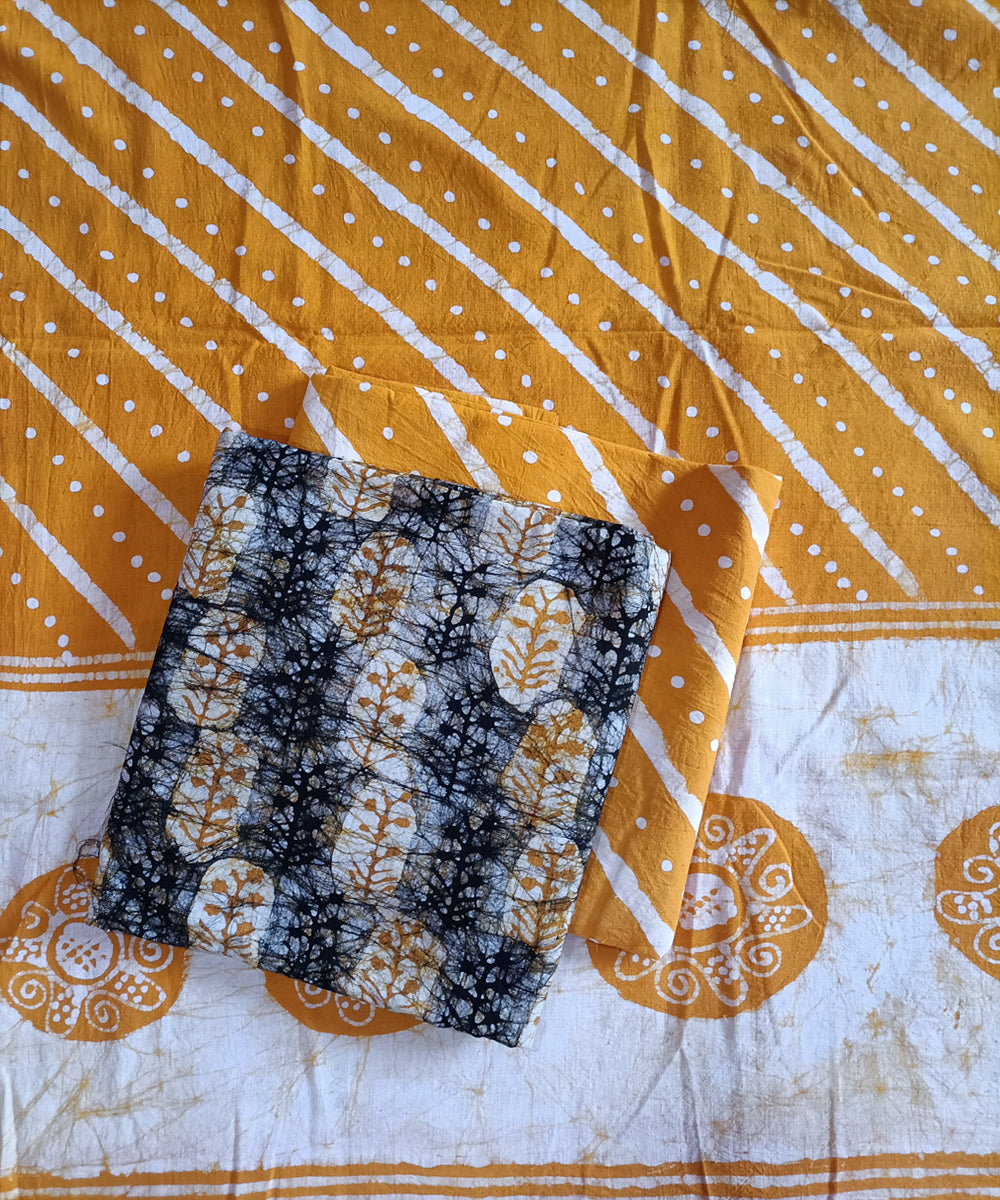 3pc Yellow white handspun handloom cotton batik dress material