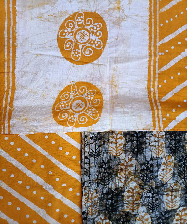 3pc Yellow white handspun handloom cotton batik dress material