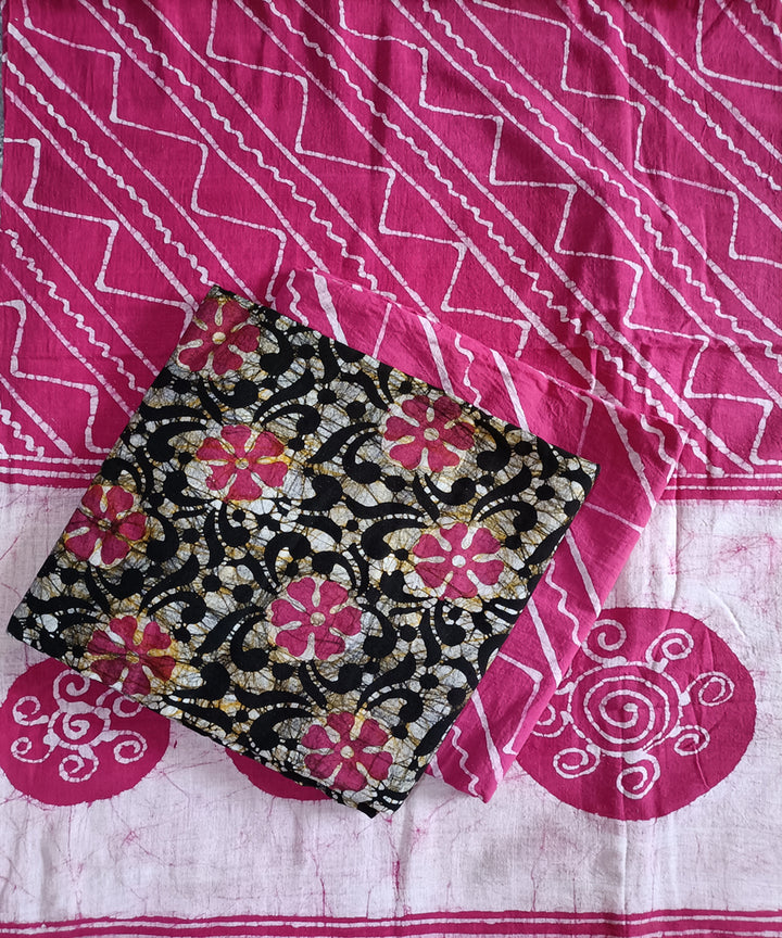 3pc Pink white handspun hand loom cotton batik dress material