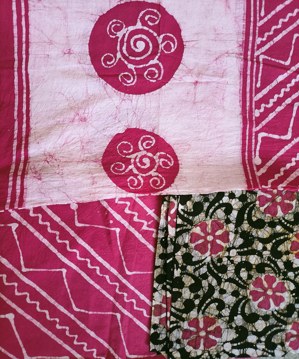 3pc Pink white handspun hand loom cotton batik dress material