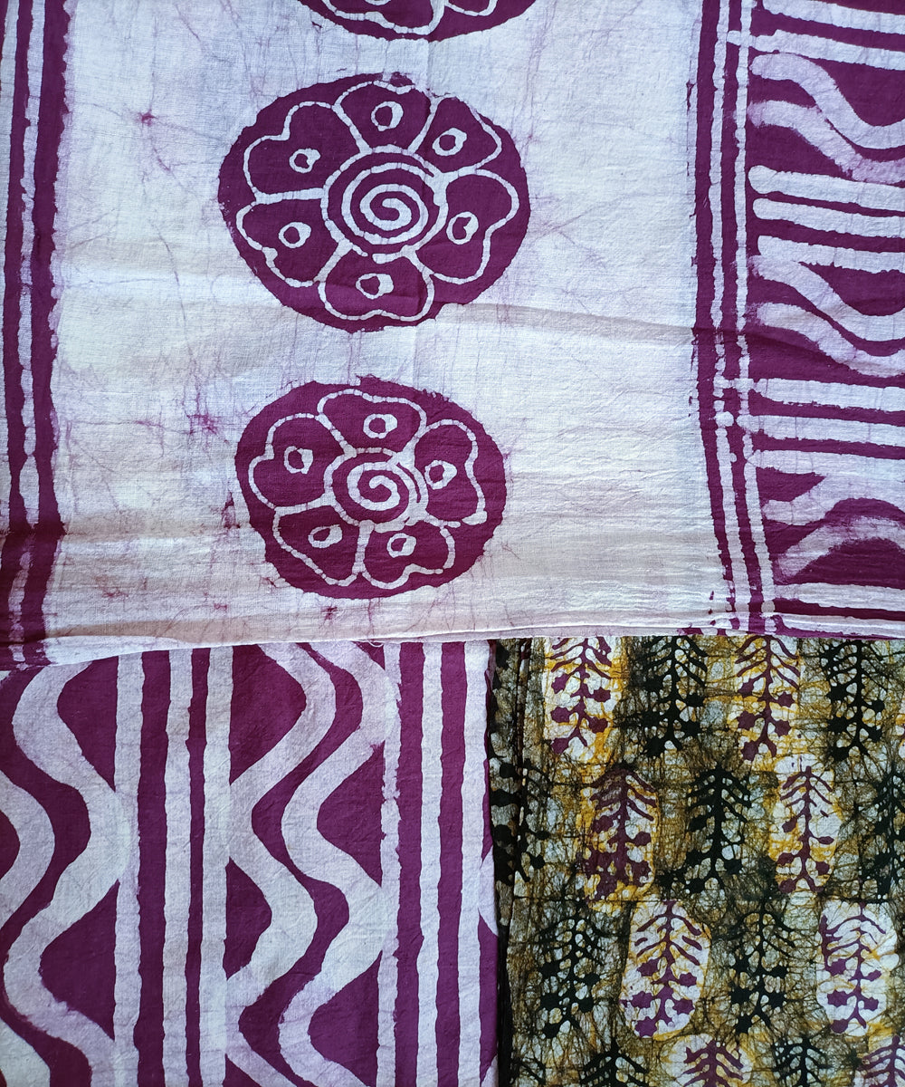 3pc Purple white handspun handloom cotton batik dress material