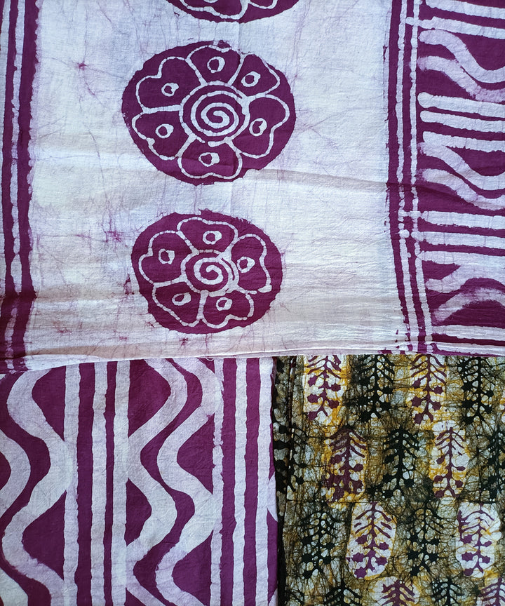3pc Purple white handspun handloom cotton batik dress material
