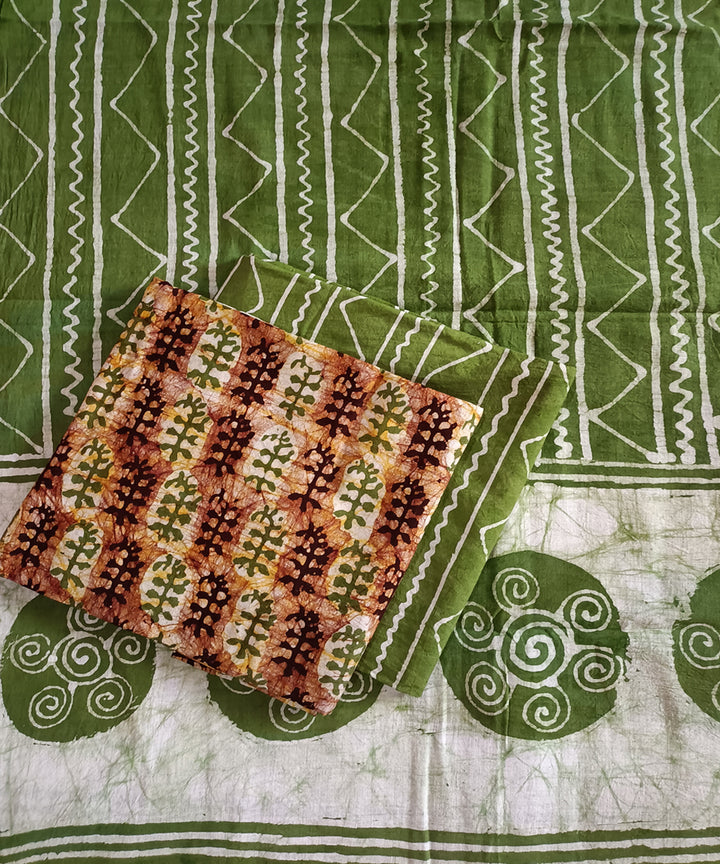 3pc Green white handspun handwoven cotton batik dress material