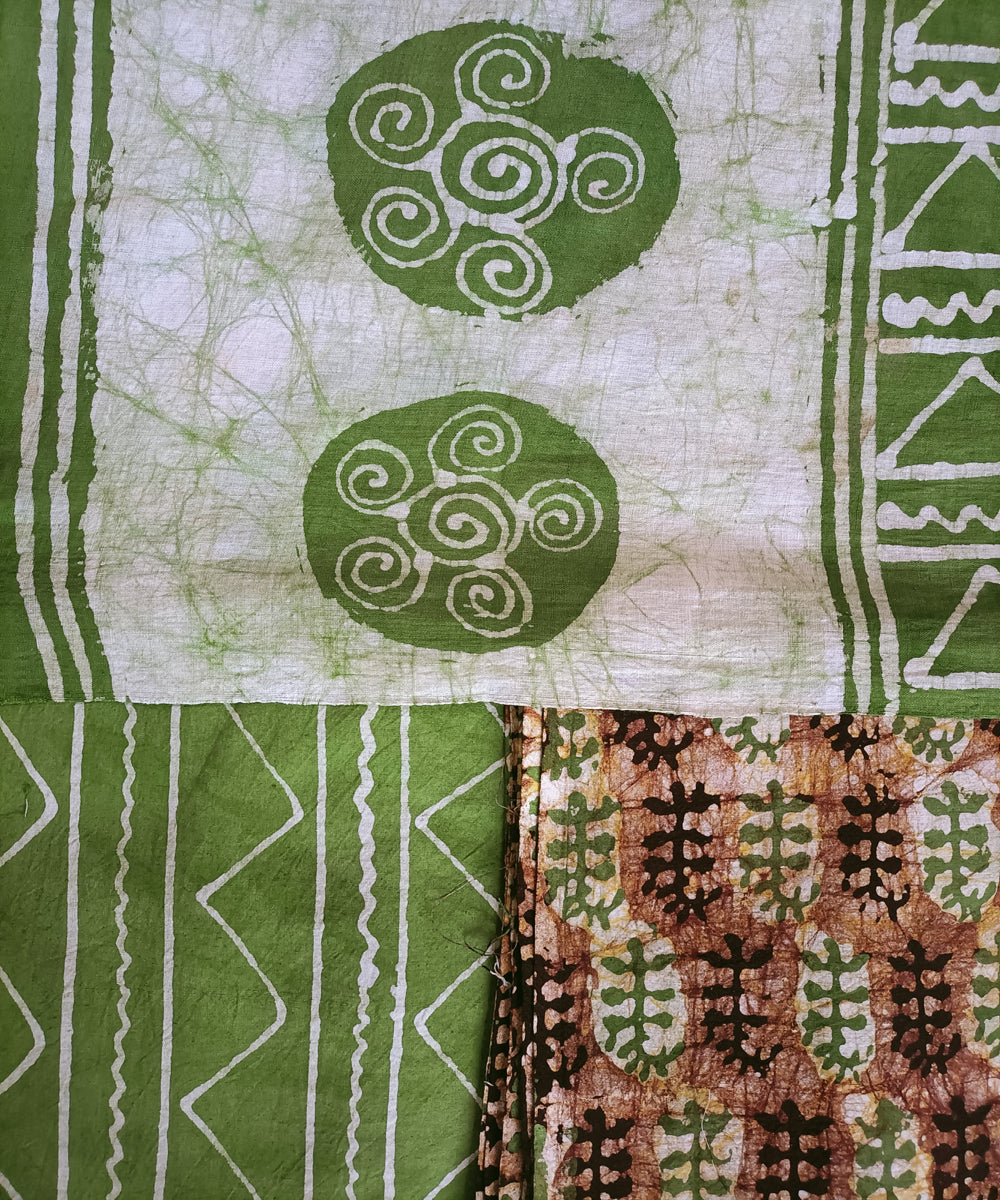 3pc Green white handspun handwoven cotton batik dress material
