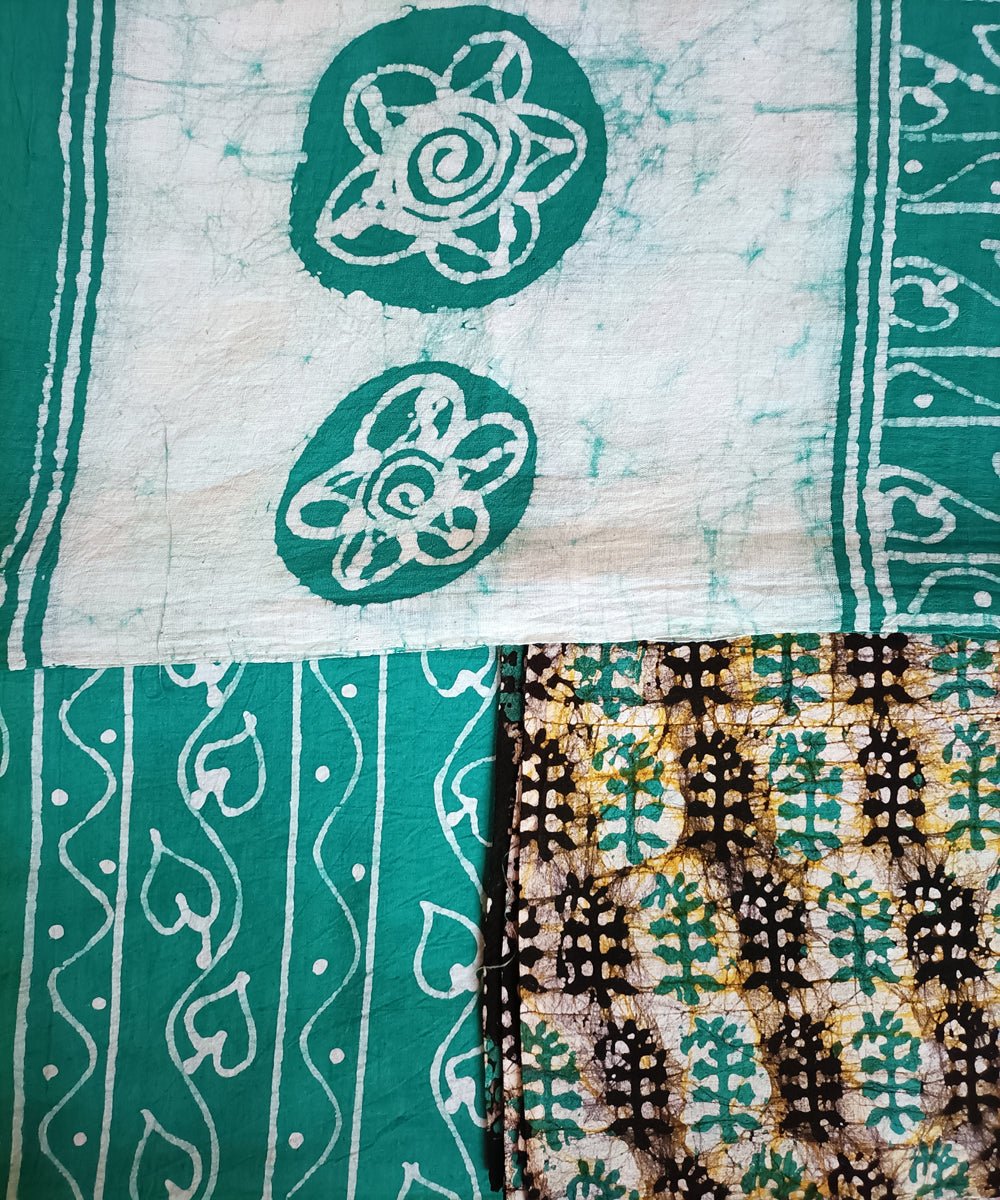 3pc Teal green white handspun handwoven cotton batik dress material