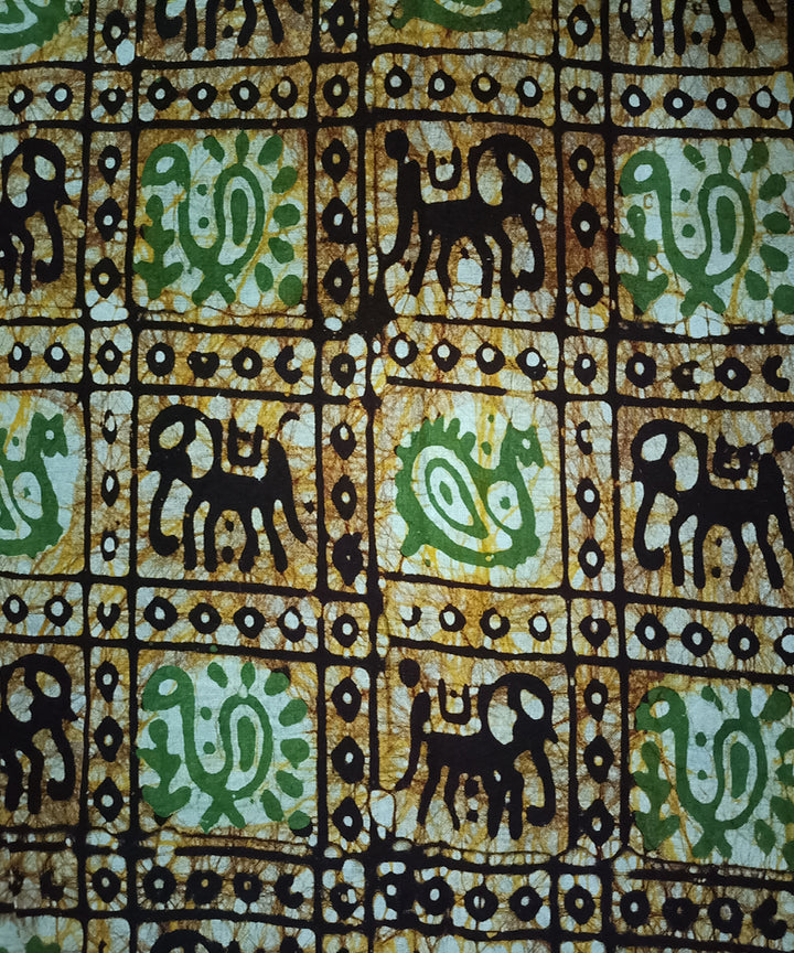 3pc Dark green white handspun handwoven cotton batik dress material