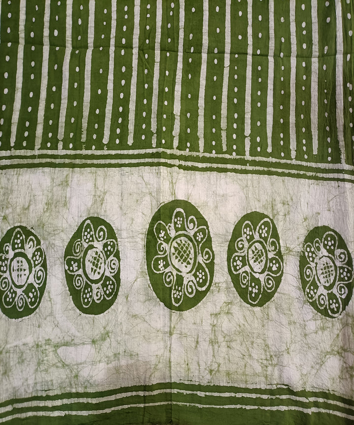 3pc Dark green white handspun handwoven cotton batik dress material