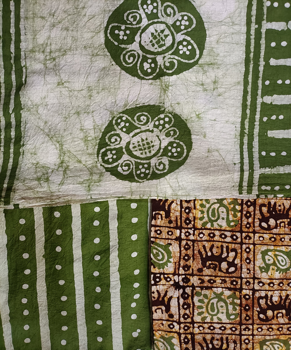 3pc Dark green white handspun handwoven cotton batik dress material
