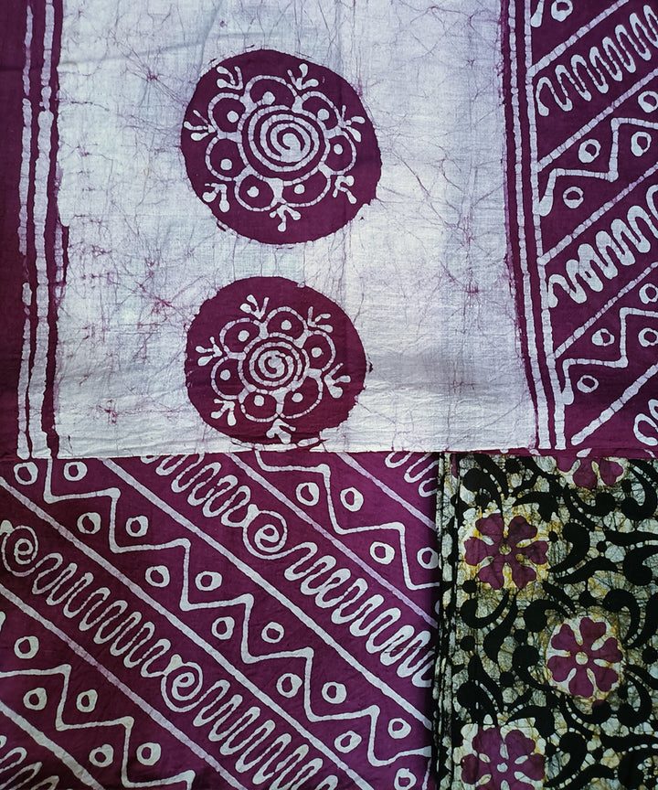 3pc Purple white handspun hand loom cotton batik dress material