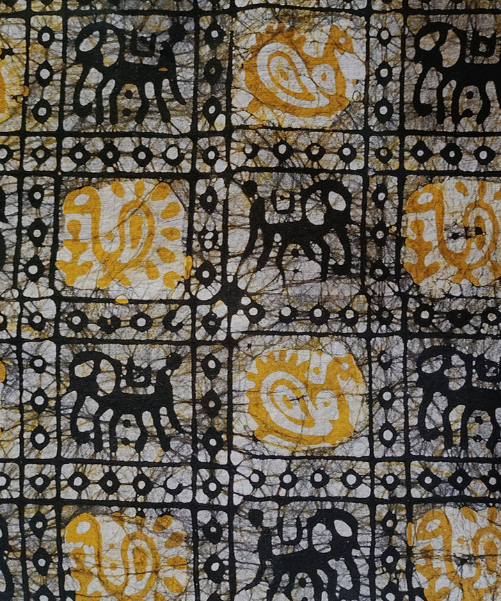 3pc Yellow white hand spun handwoven cotton batik dress material